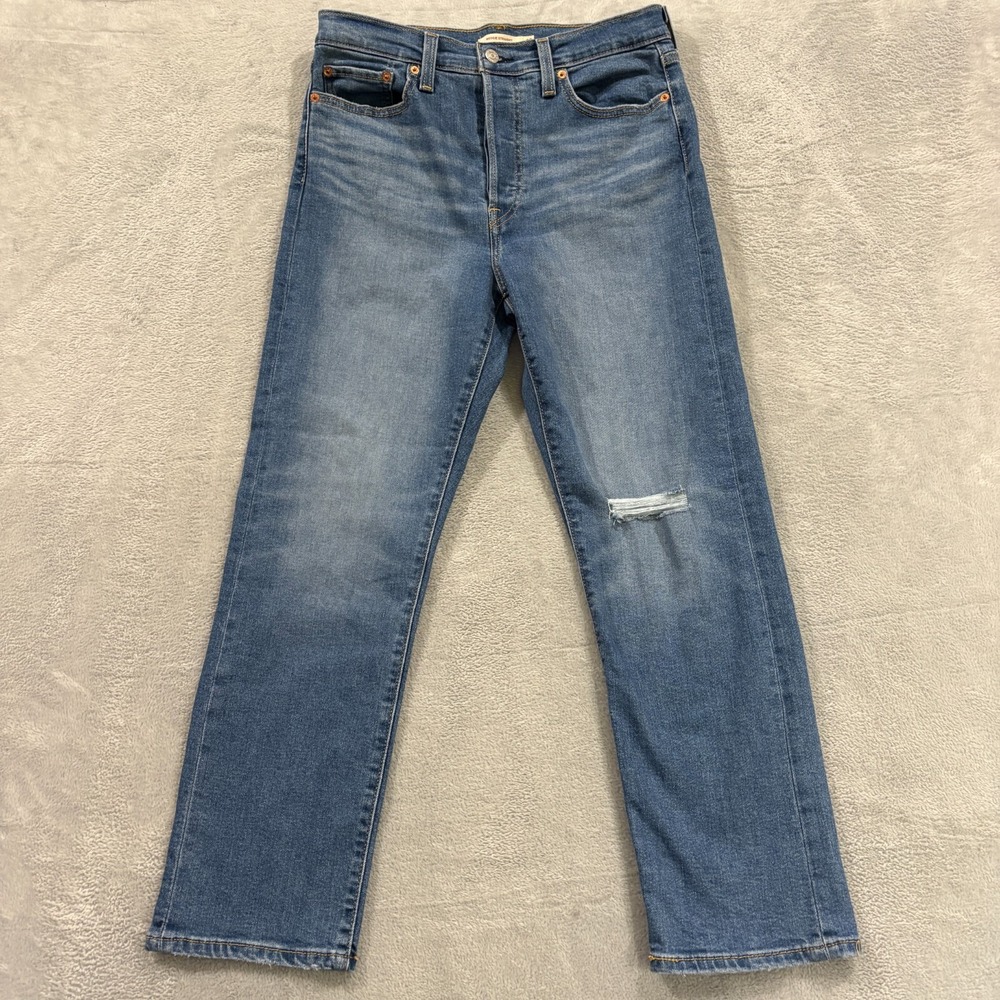 Levi's Wedgie Straight Jeans Women's 30 Premium High Rise Denim Button Fly Blue
